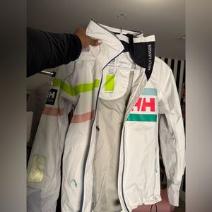 Helly Hansen White Jacket with Green and Pink Stripes